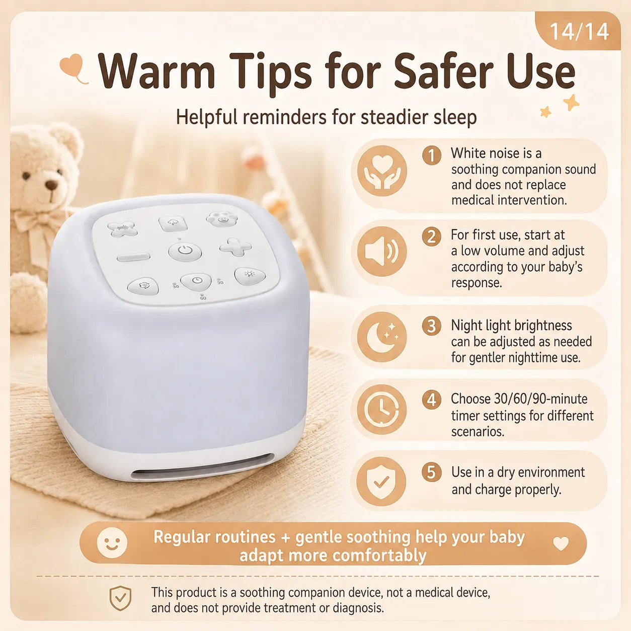 Maple Sleep Baby White Noise Machine with Night Light