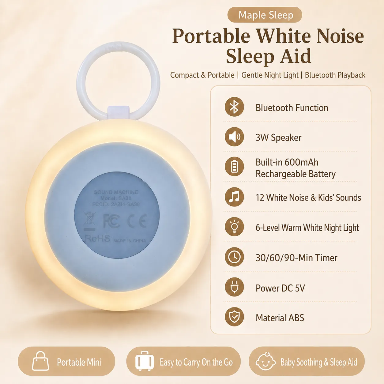 Fengmian Mini Baby White Noise Machine with Night Light - Image 6