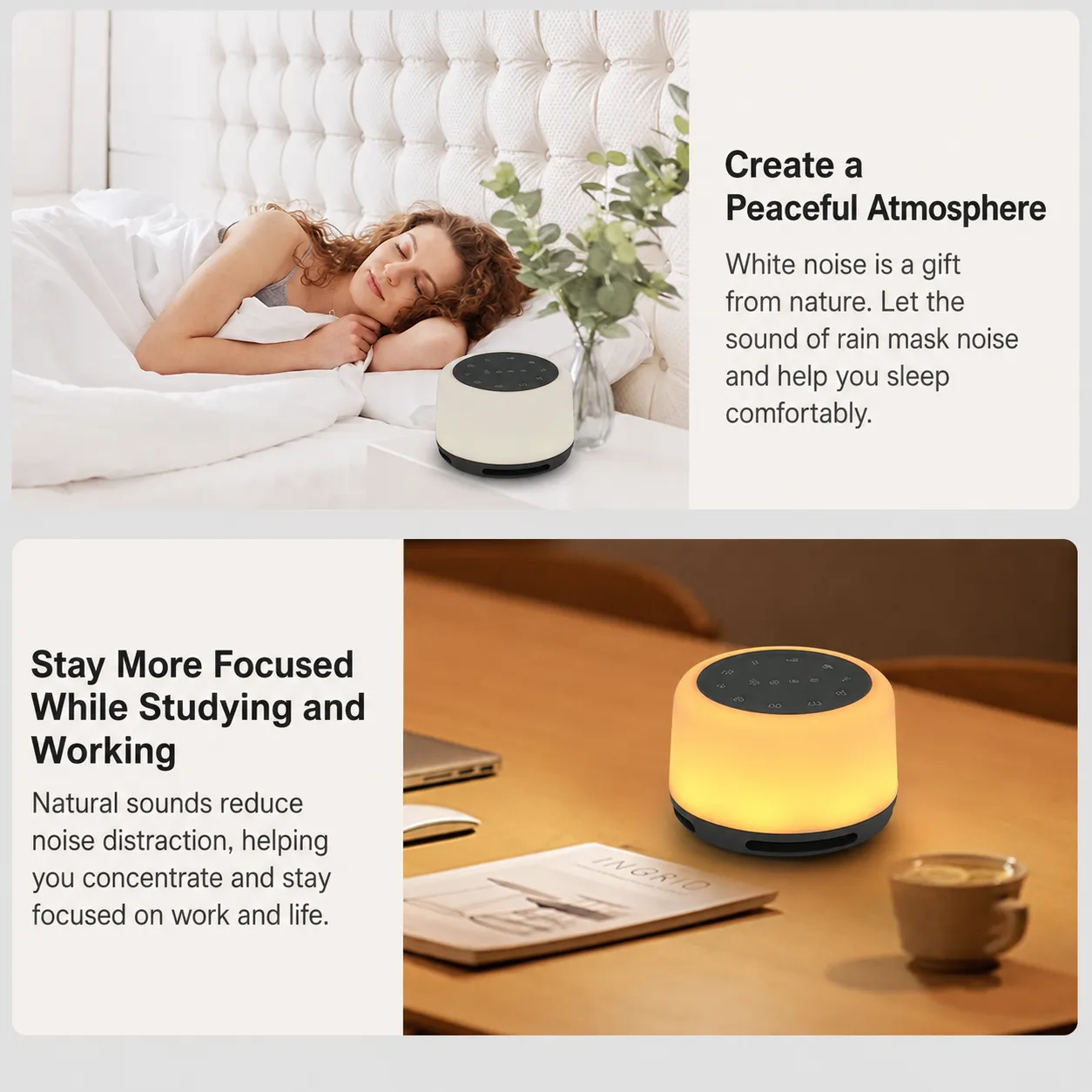 Maple Sleep White Noise Machine with Night Light for Baby & Adult Sleep