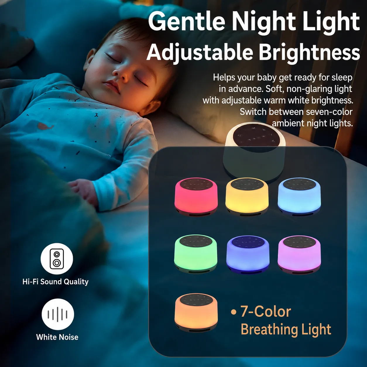 Maple Sleep White Noise Machine with Night Light for Baby & Adult Sleep