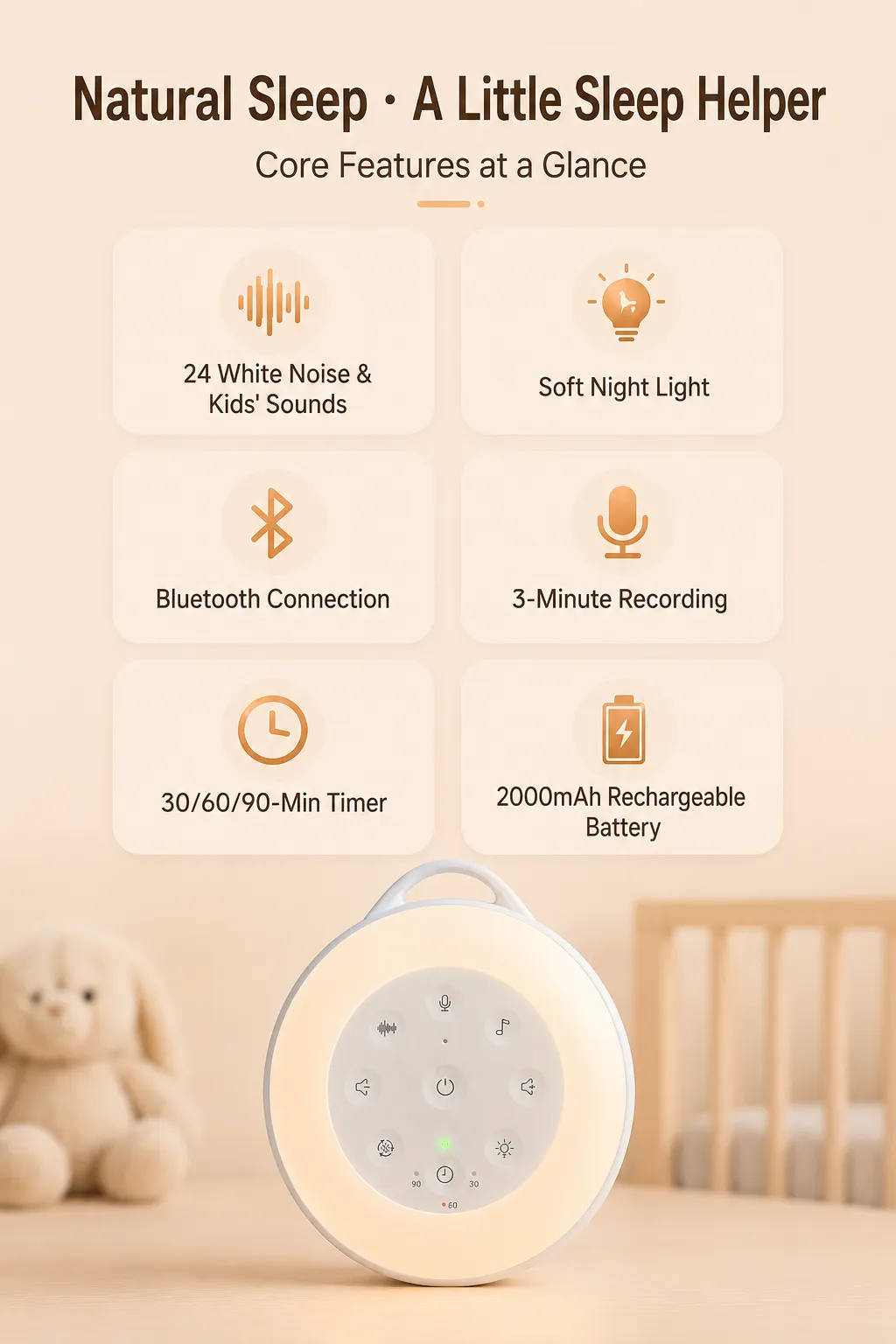 Maple Sleep Baby White Noise Machine with Night Light & Soothing Sounds