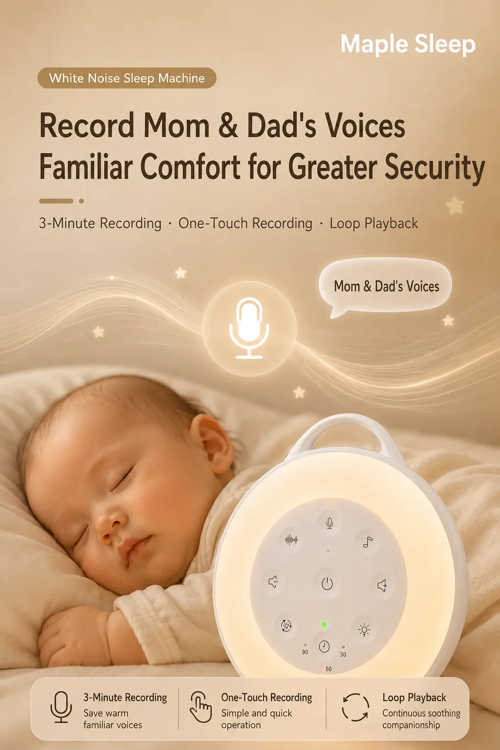Maple Sleep Baby White Noise Machine with Night Light & Soothing Sounds